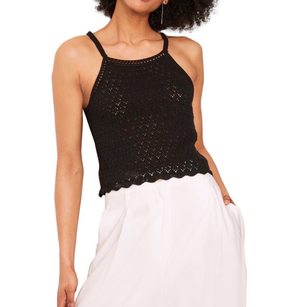French‎ Connection Nora Crochet Sleeveless Top, Black, Size Medium, (6/8), NWT